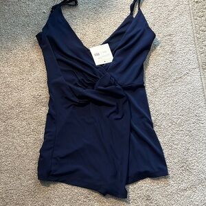 Blush twist front romper navy blue new small